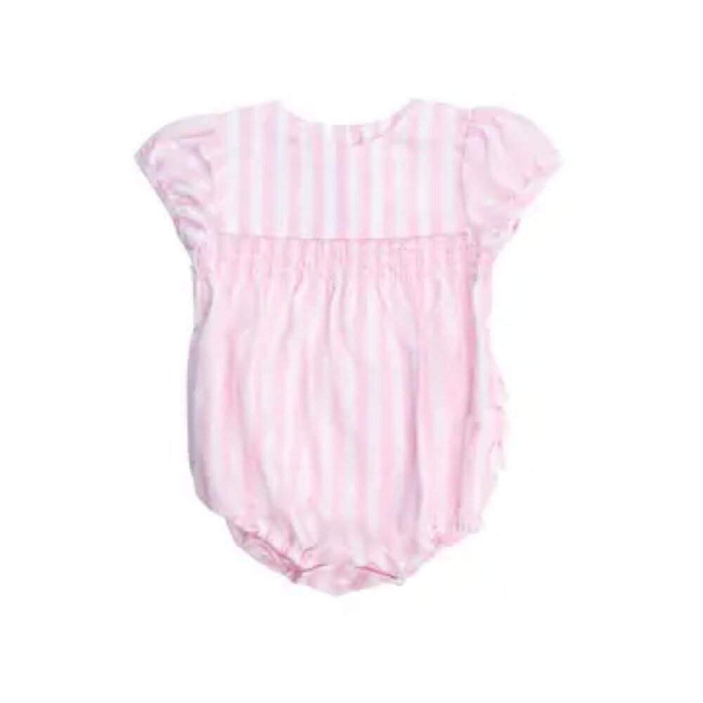 Baby Girl Pink Stripe Smocked Puff Sleeve Bubble Romper 🎀